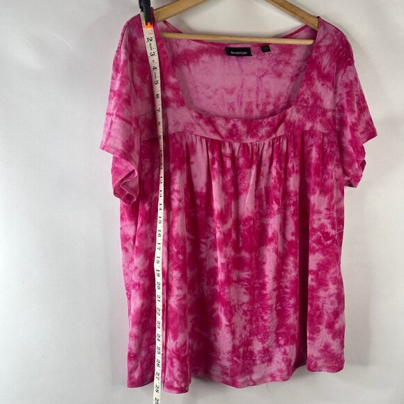 Avenue Womens Mesh Top Size 3X 22/24 Pink Tie Dye Square Neck Short Sleeve - Picture 6 of 10